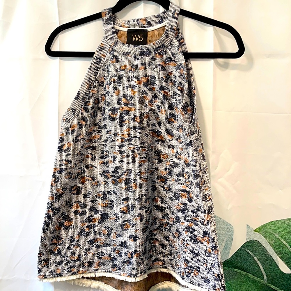 W5 • tweed leopard print top SMALL